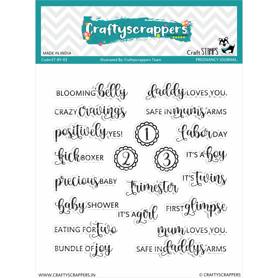 Craftyscrappers Stamps- PREGNANCY JOURNAL TILES